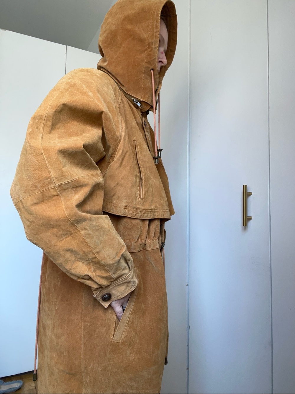 Vintage 90s Euro Mono of California Suede Cinched Utility Jacket - Size L - Picture 11 of 15